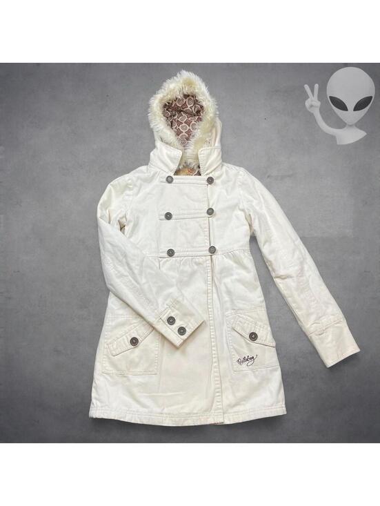 Billabong Jackets & Blazers - Vintage Billabong Ivory Peacoat Small Removable Fur Hood 90s
